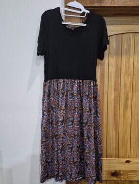 Women's Black Top Paisley Midi Dress Size XL Grandmacore